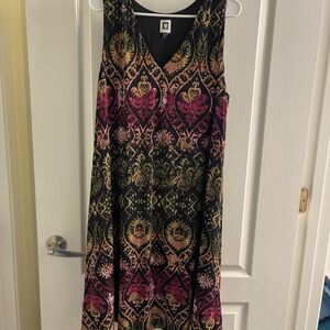 Anne Klein Black and Pink Patterned Midi Dress
